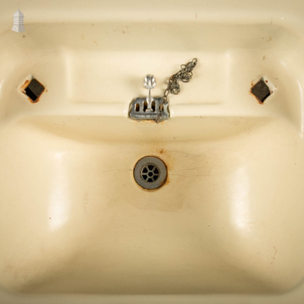 Enamelled Hand Basin, Cast Iron Mid Century Wash Hand Basin on Cupboard Base