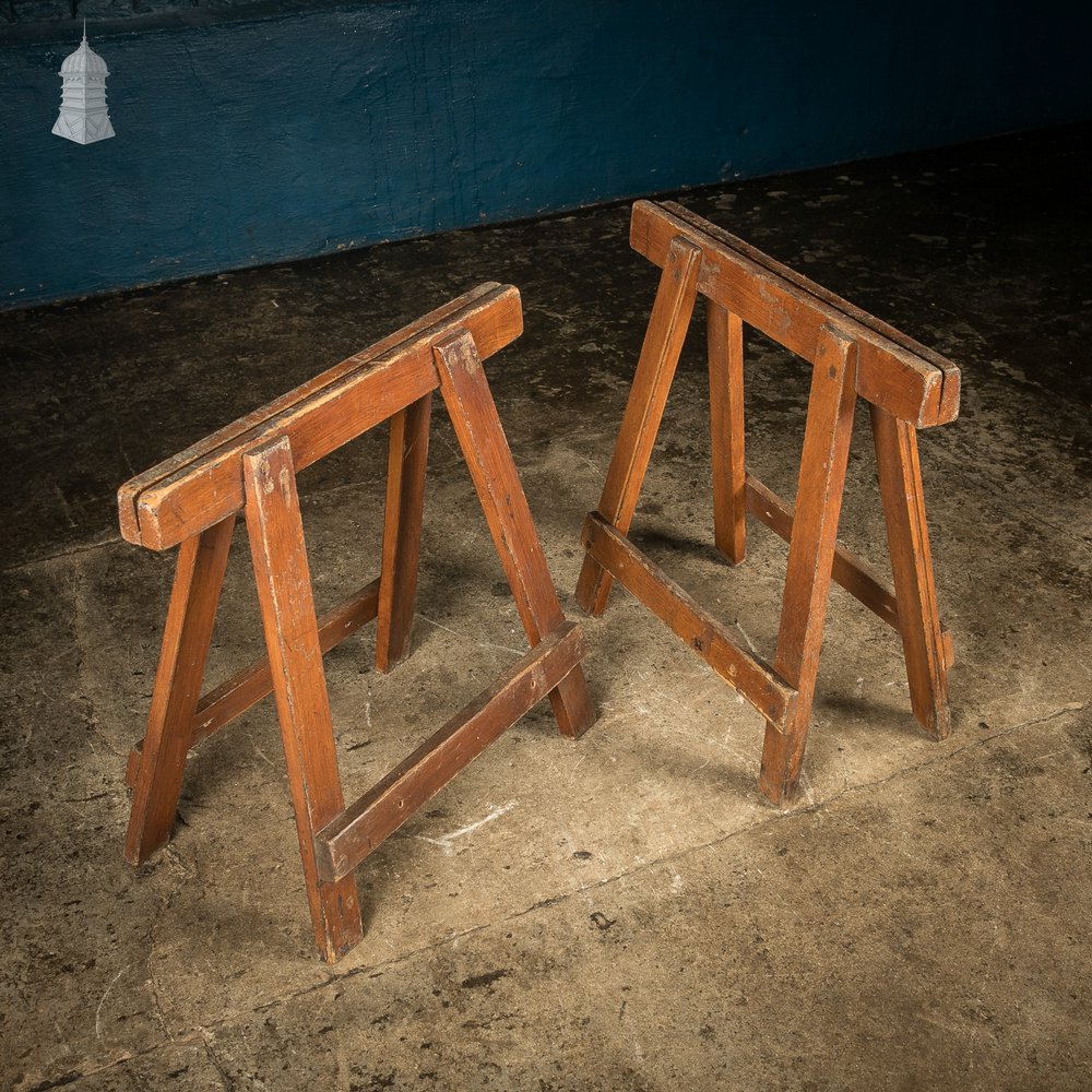 Low Level Coffin Stands, 19th C Pine, Pair
