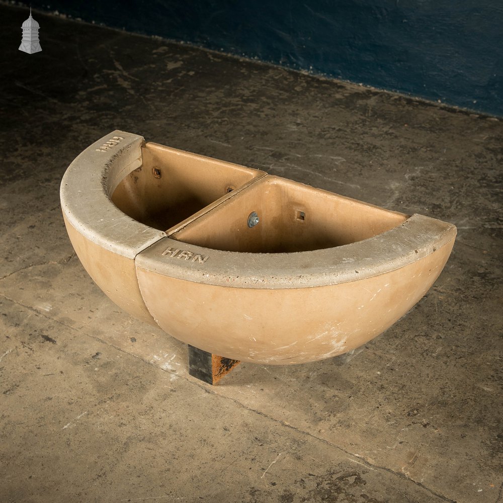 Concrete Corner Mangers, Pair of Trough Feeders Reclaimed from St Johns Barracks, London. Joined together to create a Semi Circle Planter
