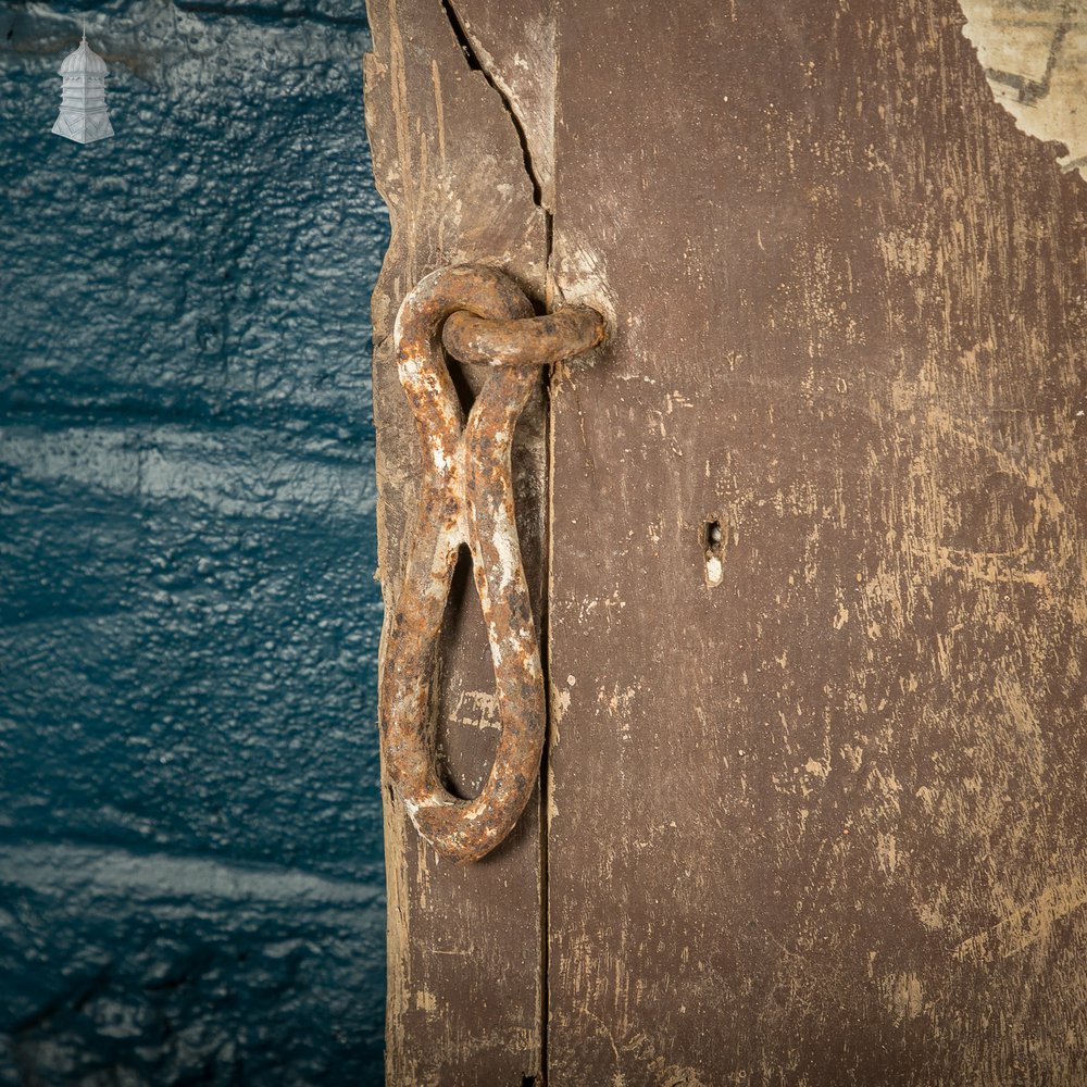 Hardwood Barn Door, 18th C Braced and Ledged with Period Repair and Distressed Brown Paint Finish