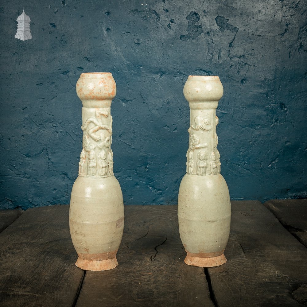 Qingbai Funerary Vases, pair of ceremonial burial urns Sony dynasty