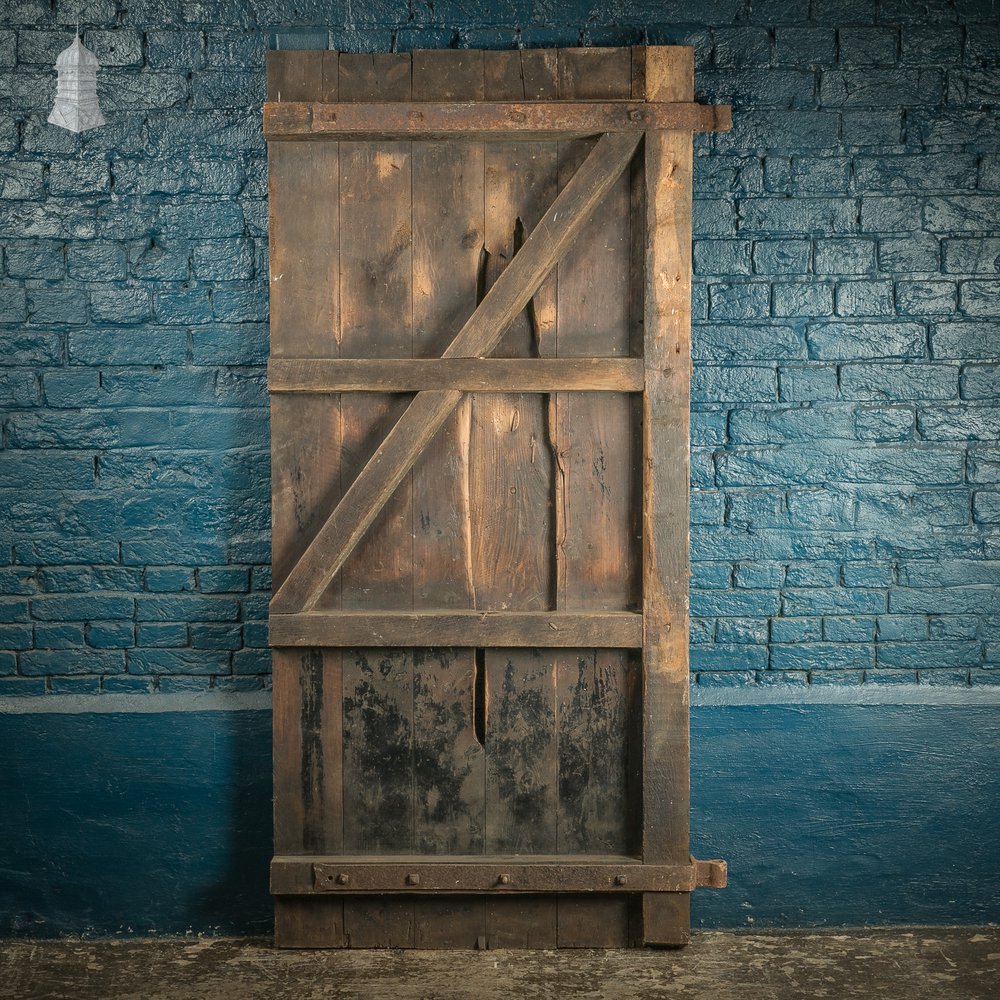 Rustic Pine ledged and Braced door with Large Iron strap hinges