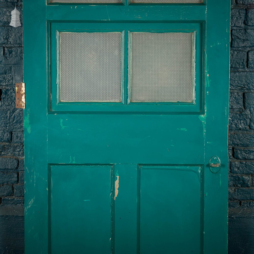 Half Glazed Door, Green Painted Pitch Pine with ‘Pyramid’ Style Textured Glazing