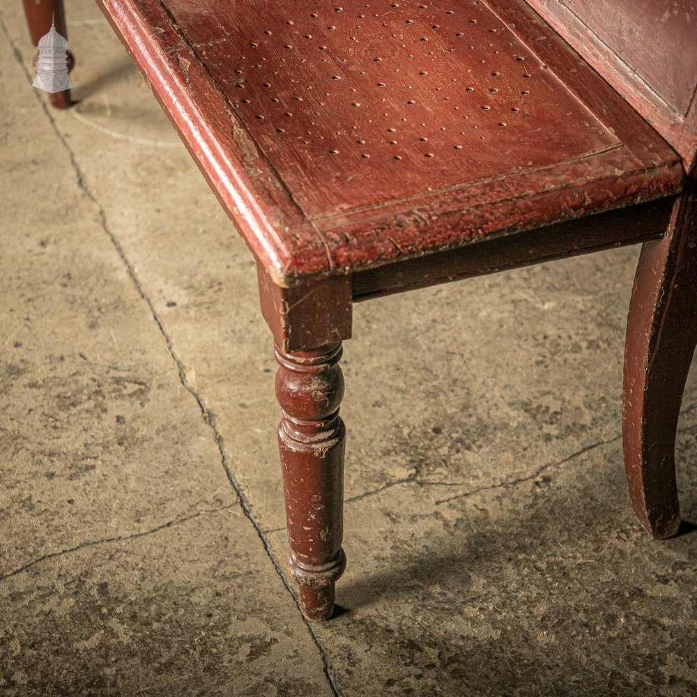 Waiting Room Bench, Late 19th C with turned legs and Red Painted Finish