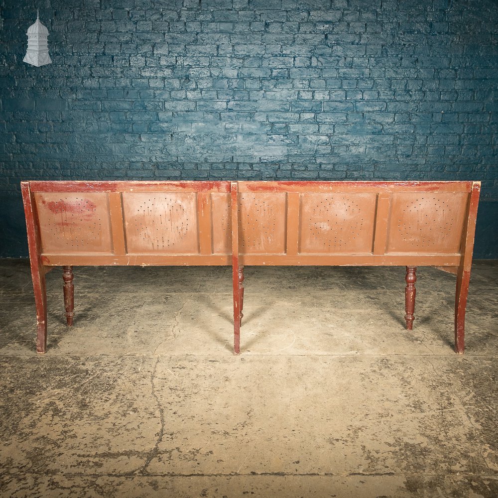 Waiting Room Bench, Late 19th C with turned legs and Red Painted Finish