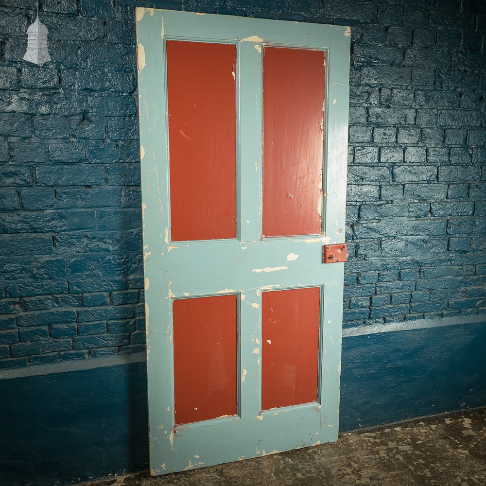 4 Panel Door, Blue and Ped Painted Victorian Internal Door