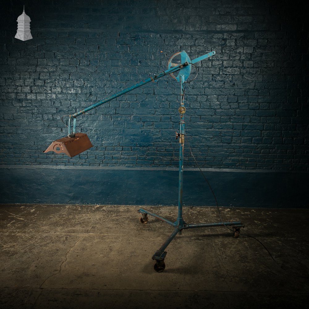 Repurposed Industrial Standing Lamp on Adjustable Wheeled tripod base
