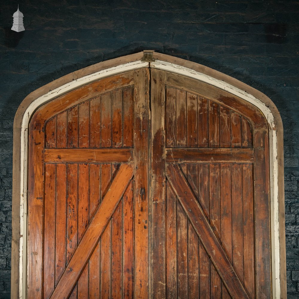 Framed Arch Top Doors, Set of Oak Braced Vertical Plank Doors