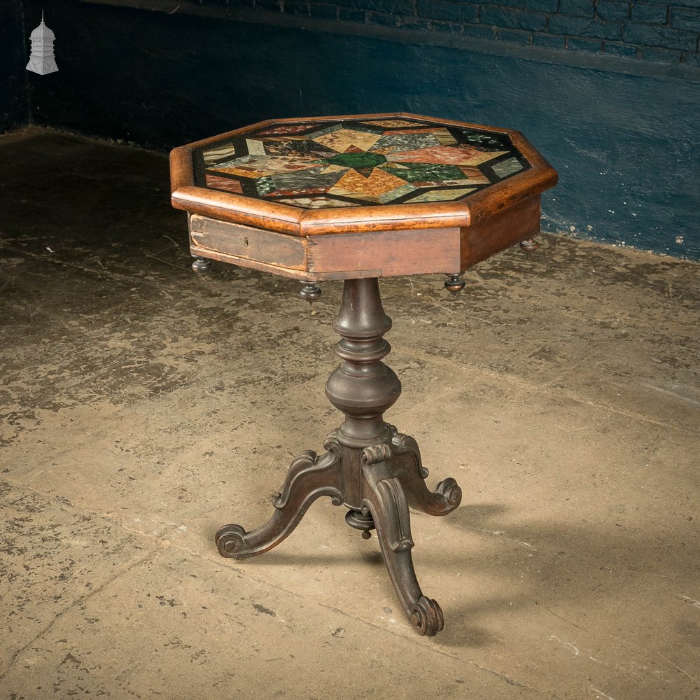 Specimen Table, Hand Painted 19th C Hardwood and Glass