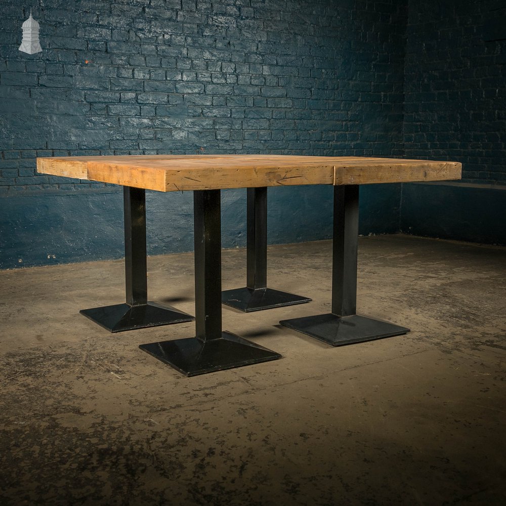 Square Bistro Tables, Reclaimed Pine Tops on Steel Bases, Set of 4