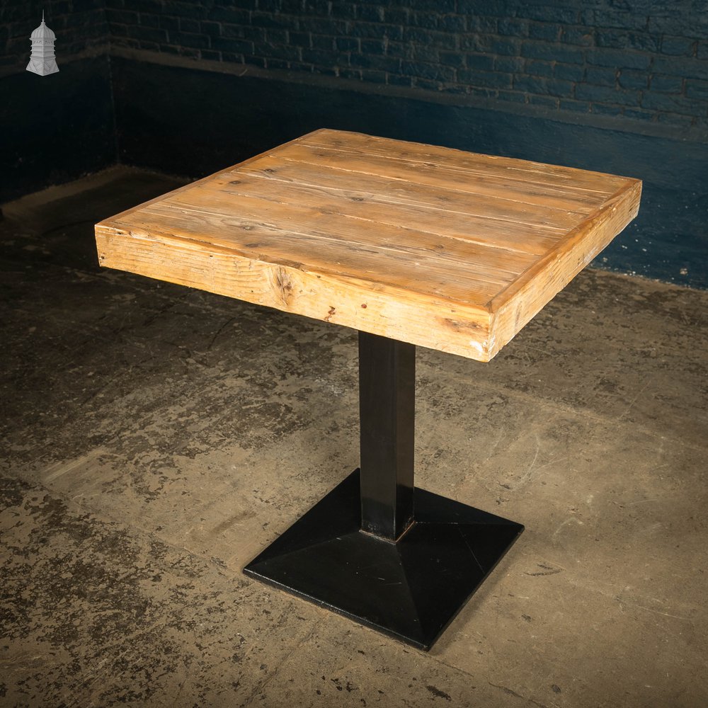Square Bistro Tables, Reclaimed Pine Tops on Steel Bases, Set of 4