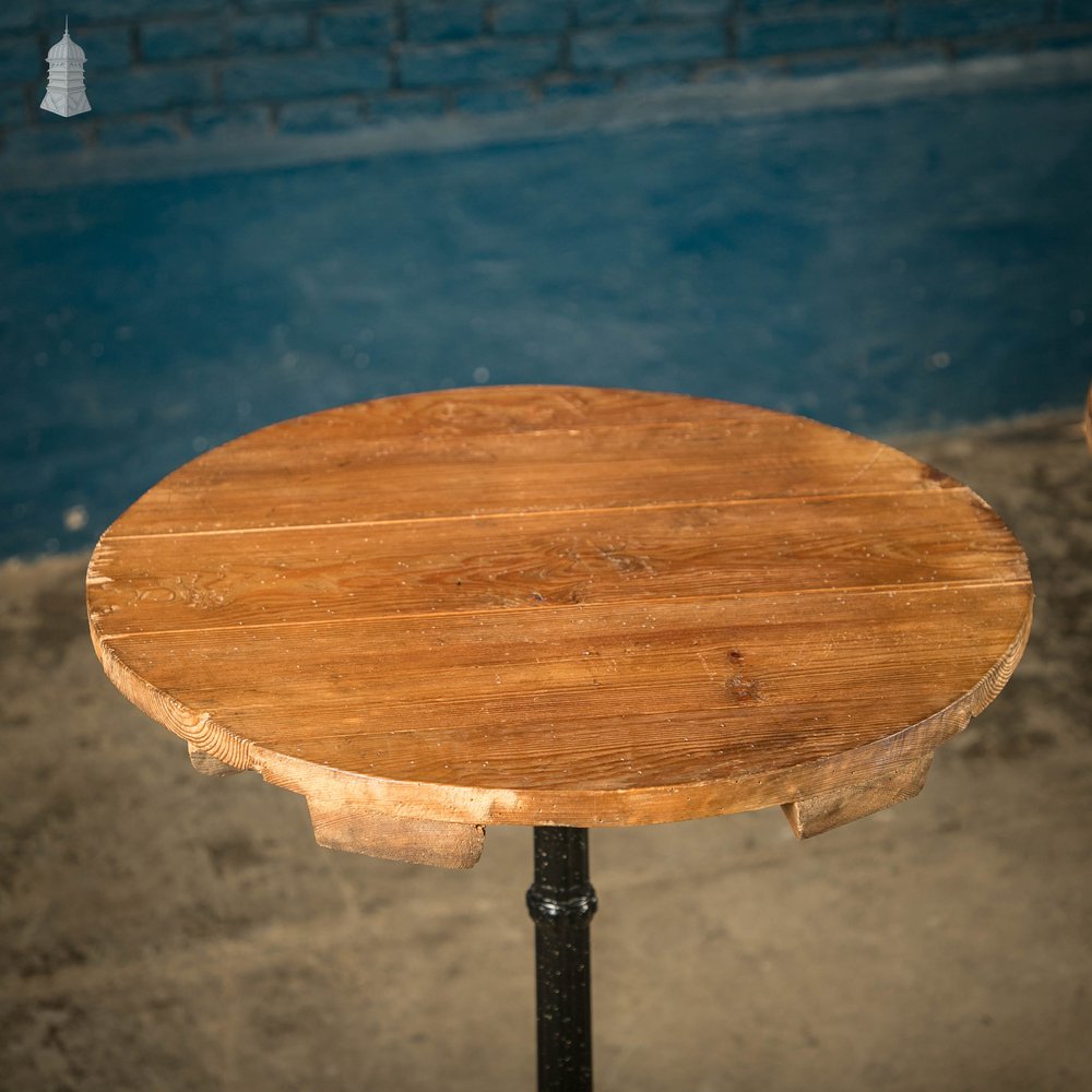 Round Bistro Tables, Reclaimed Pine Tops on Cast Alloy Bases, Pair