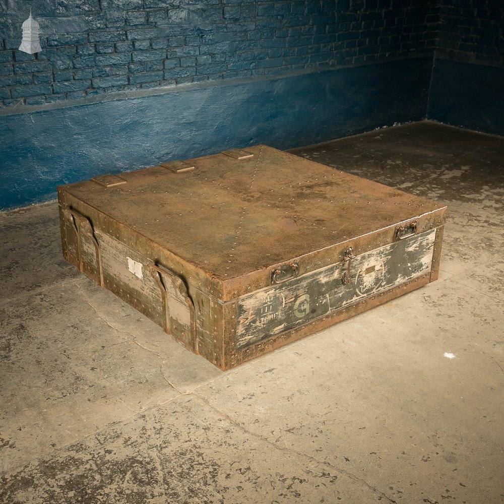 Military Shipping Crate, 1920’s Industrial Box Wood and Metal Construction