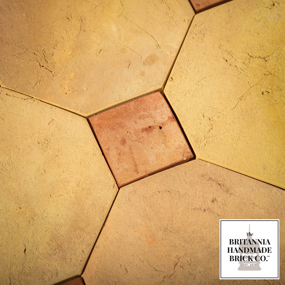 Octagonal and Square Floor Tiles, Geometric Buff and Red Britannia Bricks 11.5 Square Metres