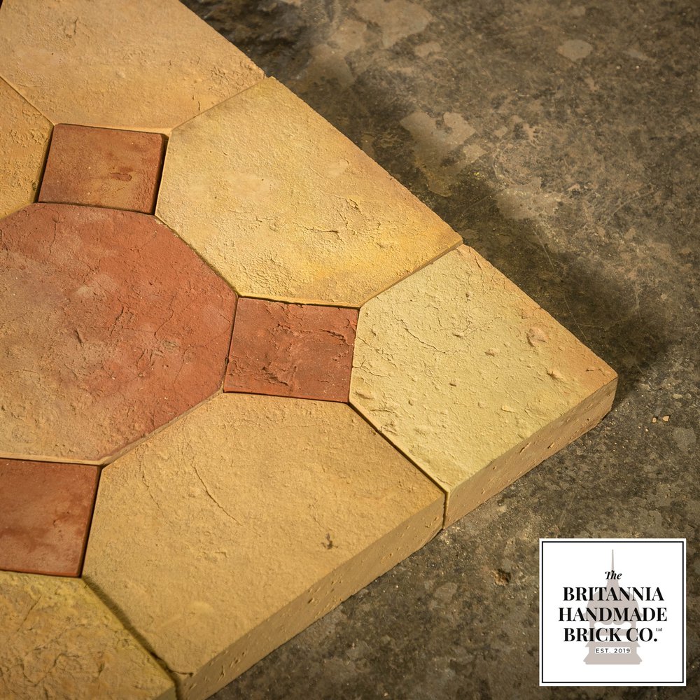Octagonal and Square Floor Tiles, Geometric Buff and Red Britannia Bricks 11.5 Square Metres