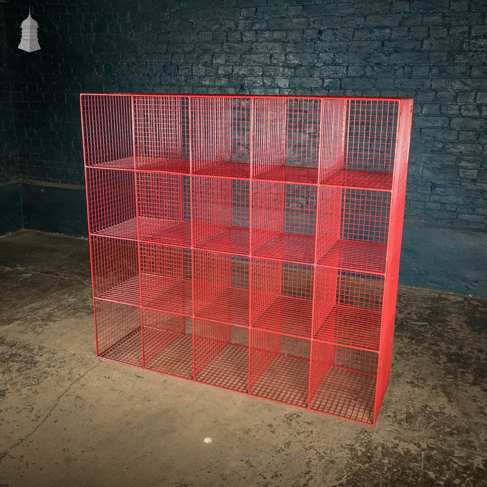 Vintage Pigeonholes, Red Wire Mesh Pigeon Hole Shelving Unit