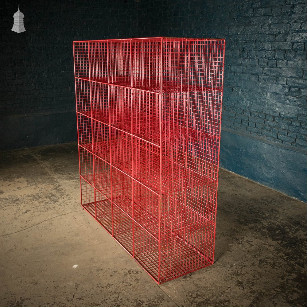 Vintage Pigeonholes, Red Wire Mesh Pigeon Hole Shelving Unit