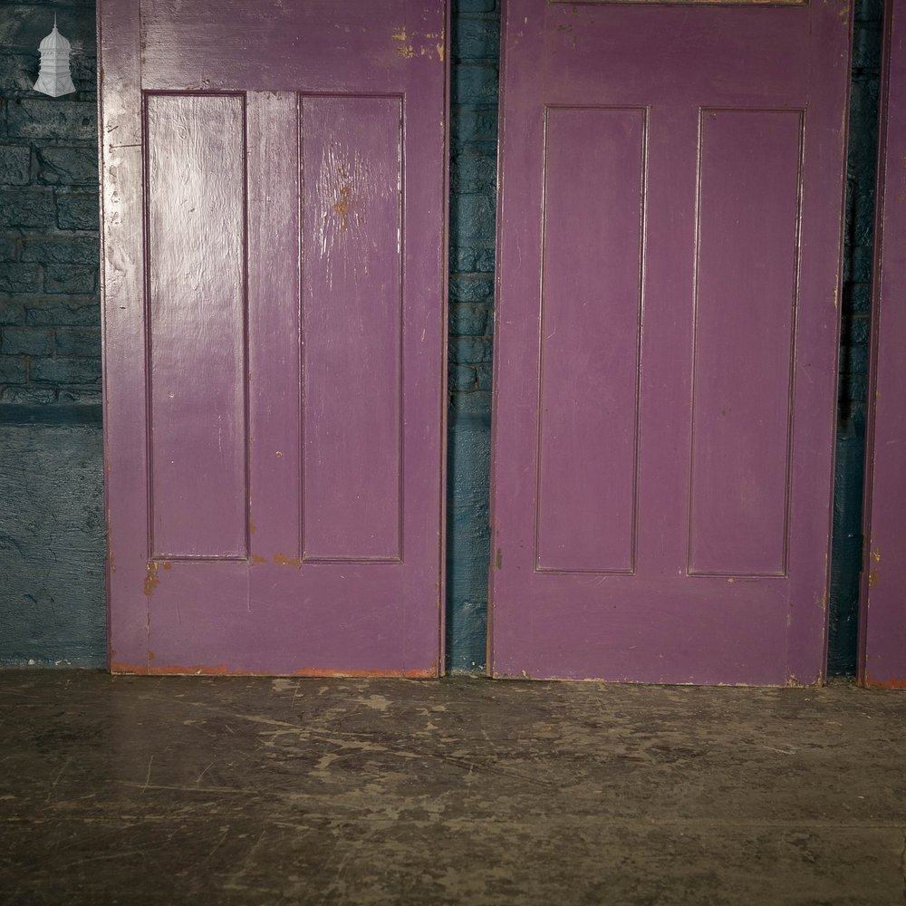 Half Glazed Doors, Batch of 4 Purple Painted Doors fitted with ‘Cathedral Style’ Textured Glass