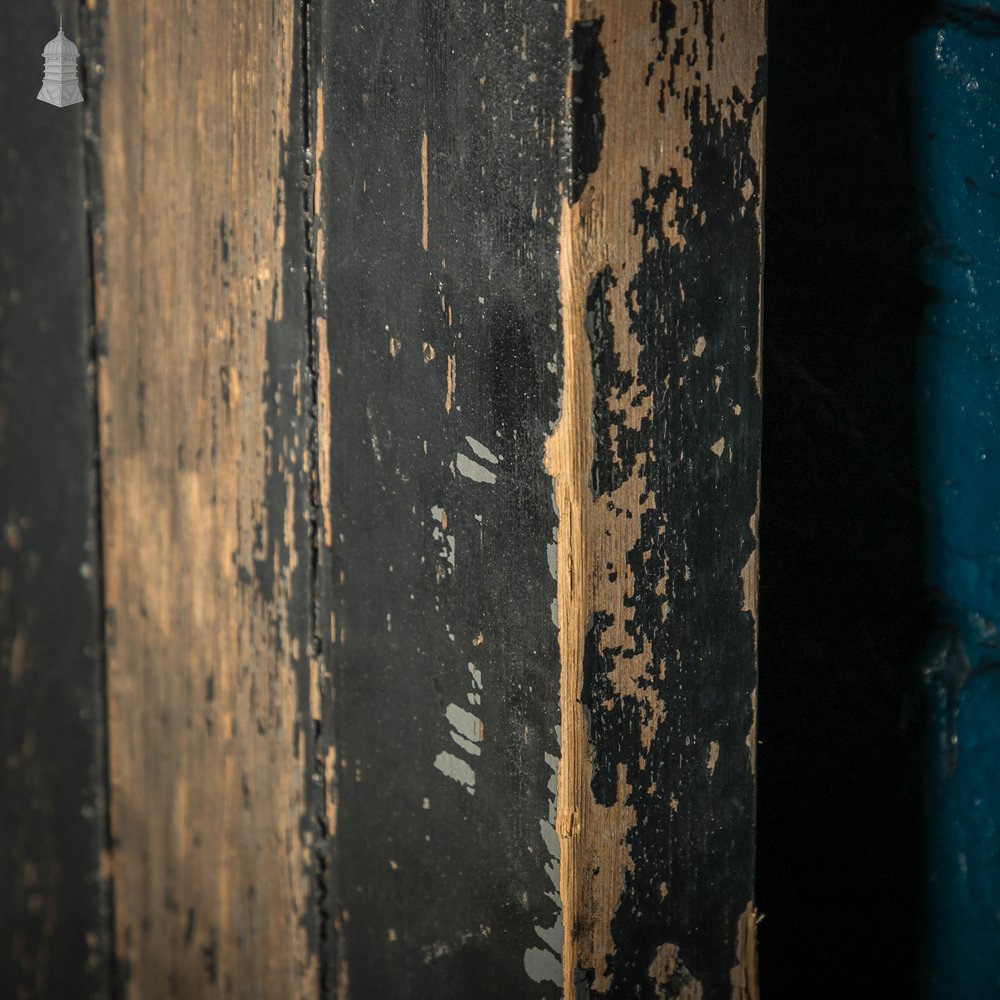 Framed Plank Door, Black Painted Pine Beadboard on Portcullis Style Frame