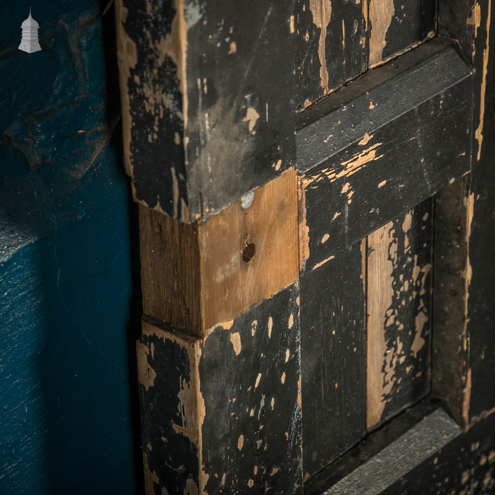 Framed Plank Door, Black Painted Pine Beadboard on Portcullis Style Frame