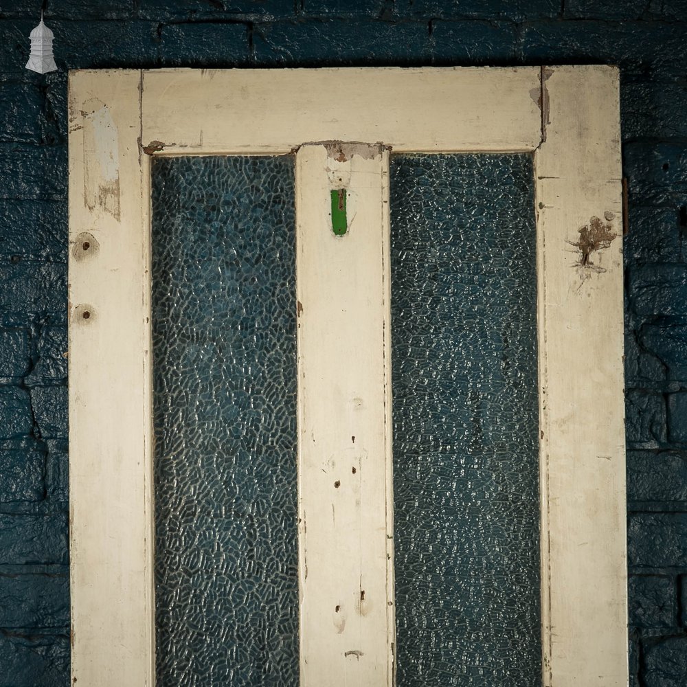 Half Glazed Door, White and Green Painted Pine fitted with 'Arctic' Style Textured Glass