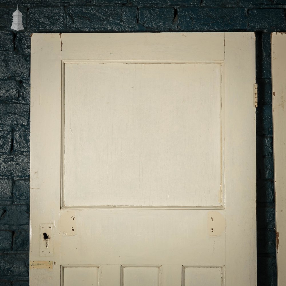 Pine Panelled Doors, Pair of 4 Panel White Painted Doors