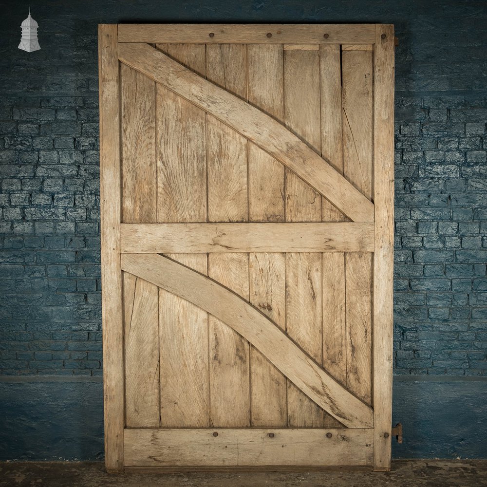 Ledged and Braced Door, Black Painted Oak with Wrought Iron Hinges