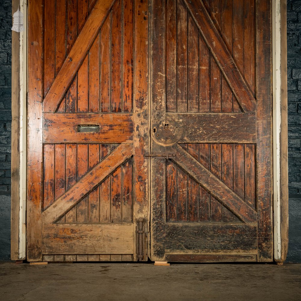 Framed Arch Top Doors, Set of Oak Braced Vertical Plank Doors