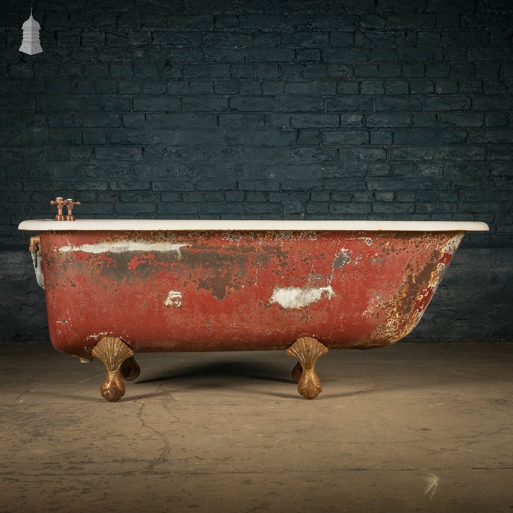 Roll Top Bath, Cast Iron on Legs with Taps