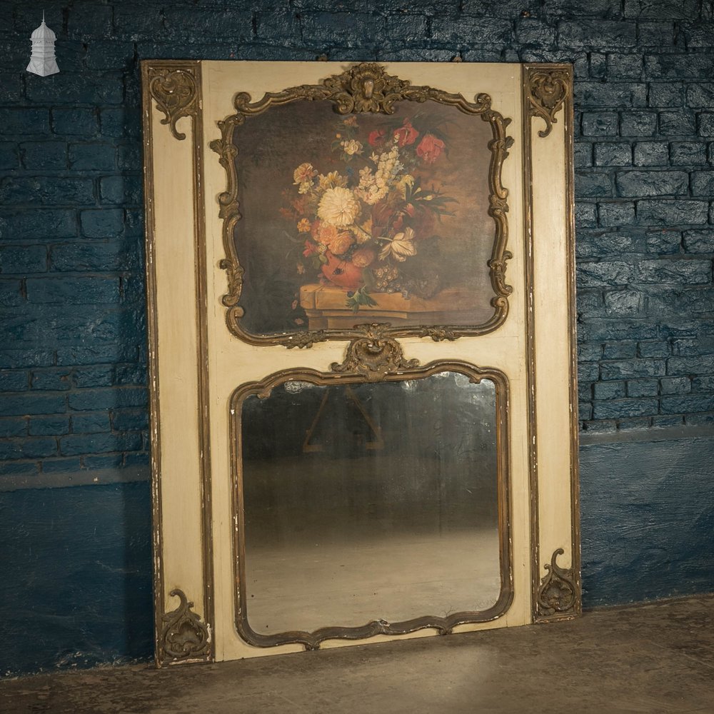 Louis XVI Trumeau Mirror, Painted Floral Still Life
