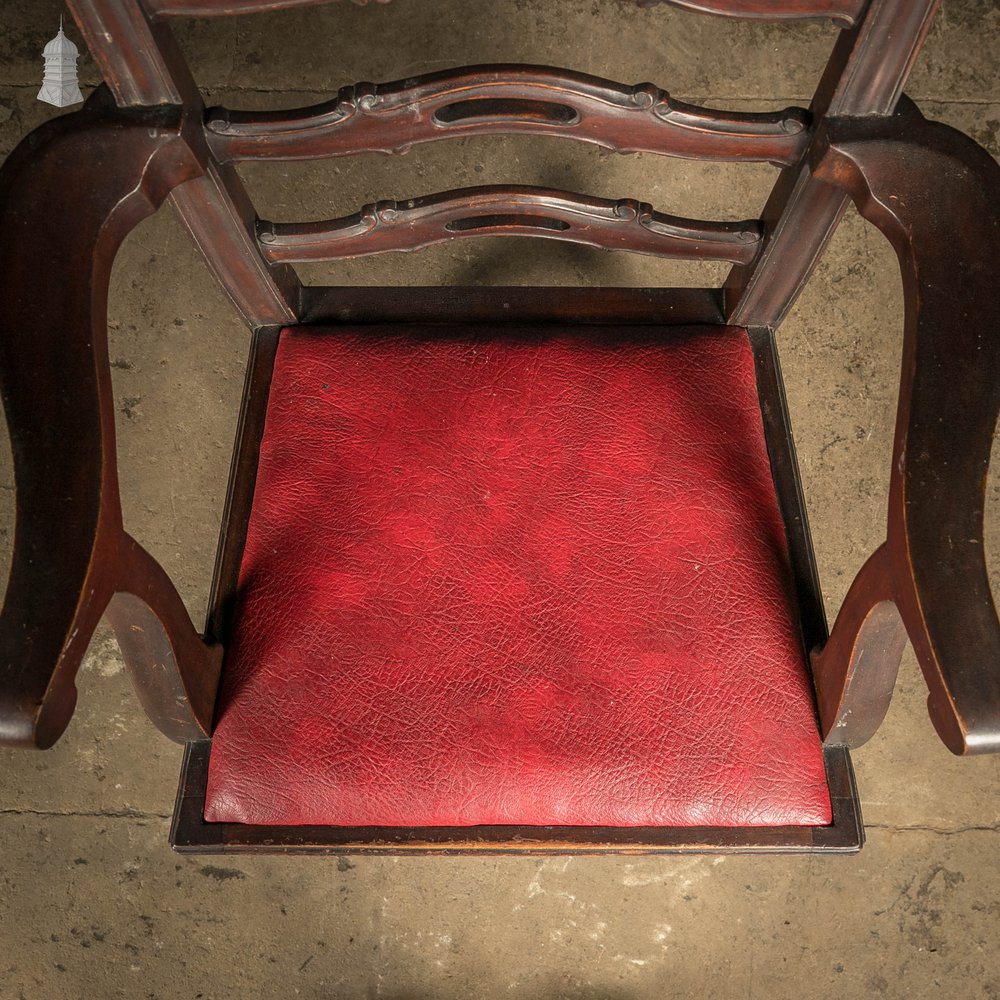 Chippendale Style Chair, Carved Hardwood with Leather Seat Cushion
