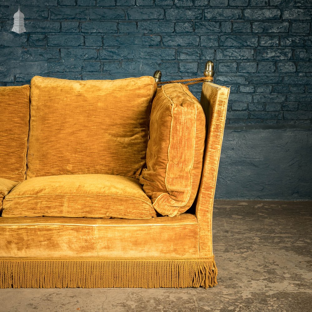 Antique Knole Sofa, 3-Seater Tie Corner Settee, Yellow
