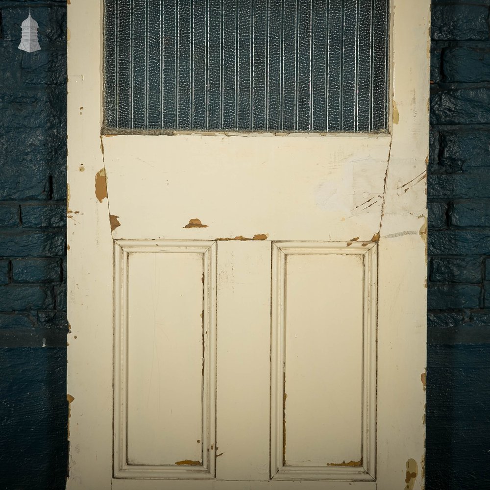 Half Glazed Door, Pine Panelled Door with “Hammer Stripe” Style Textured Glass