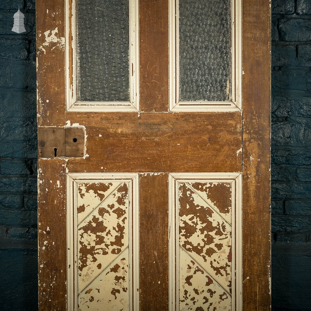 Half Glazed Door, Panelled Pine with ‘Muranese’ Style Textured Glass
