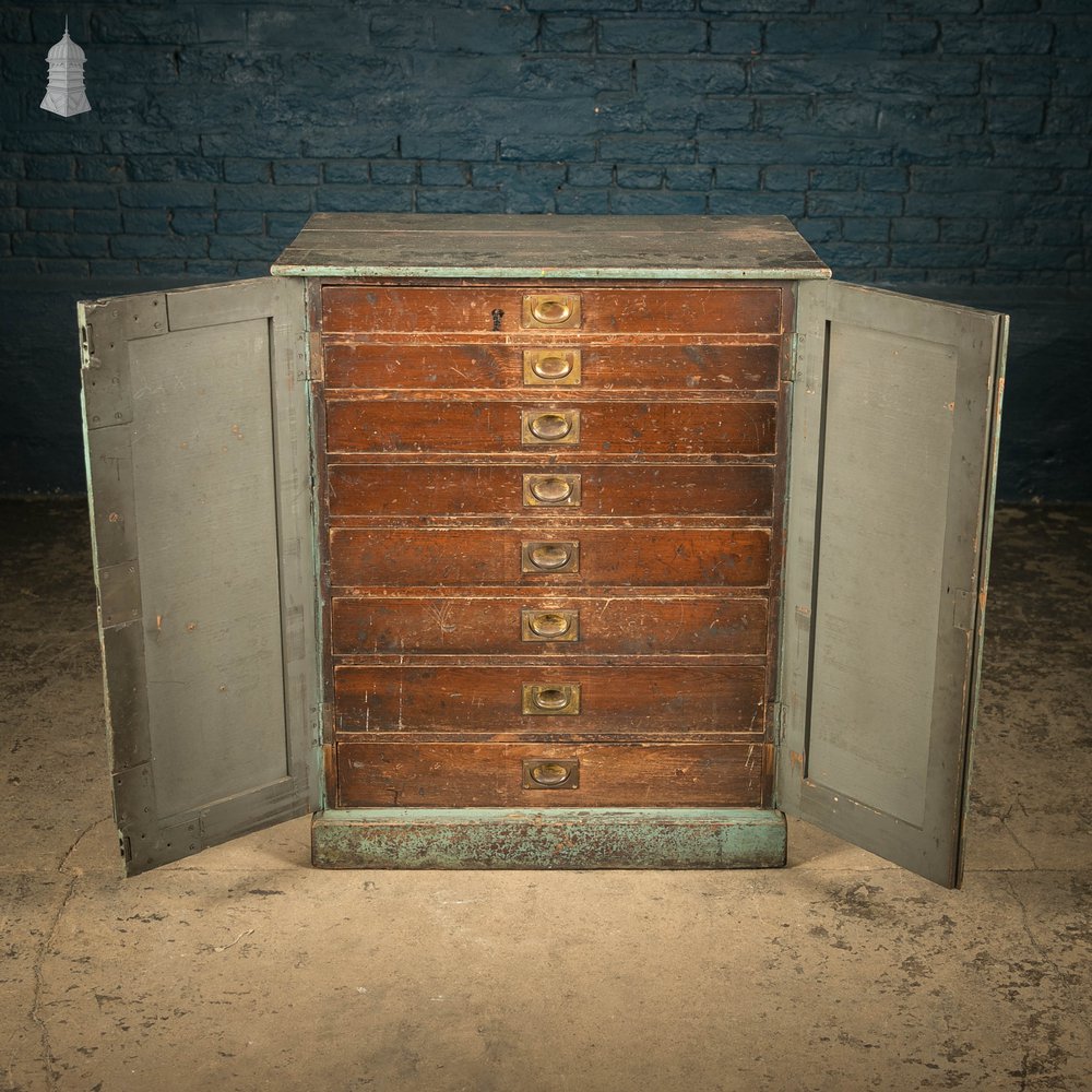 Victorian Plans Drawers, Green Painted Cabinet Scumble Glaze