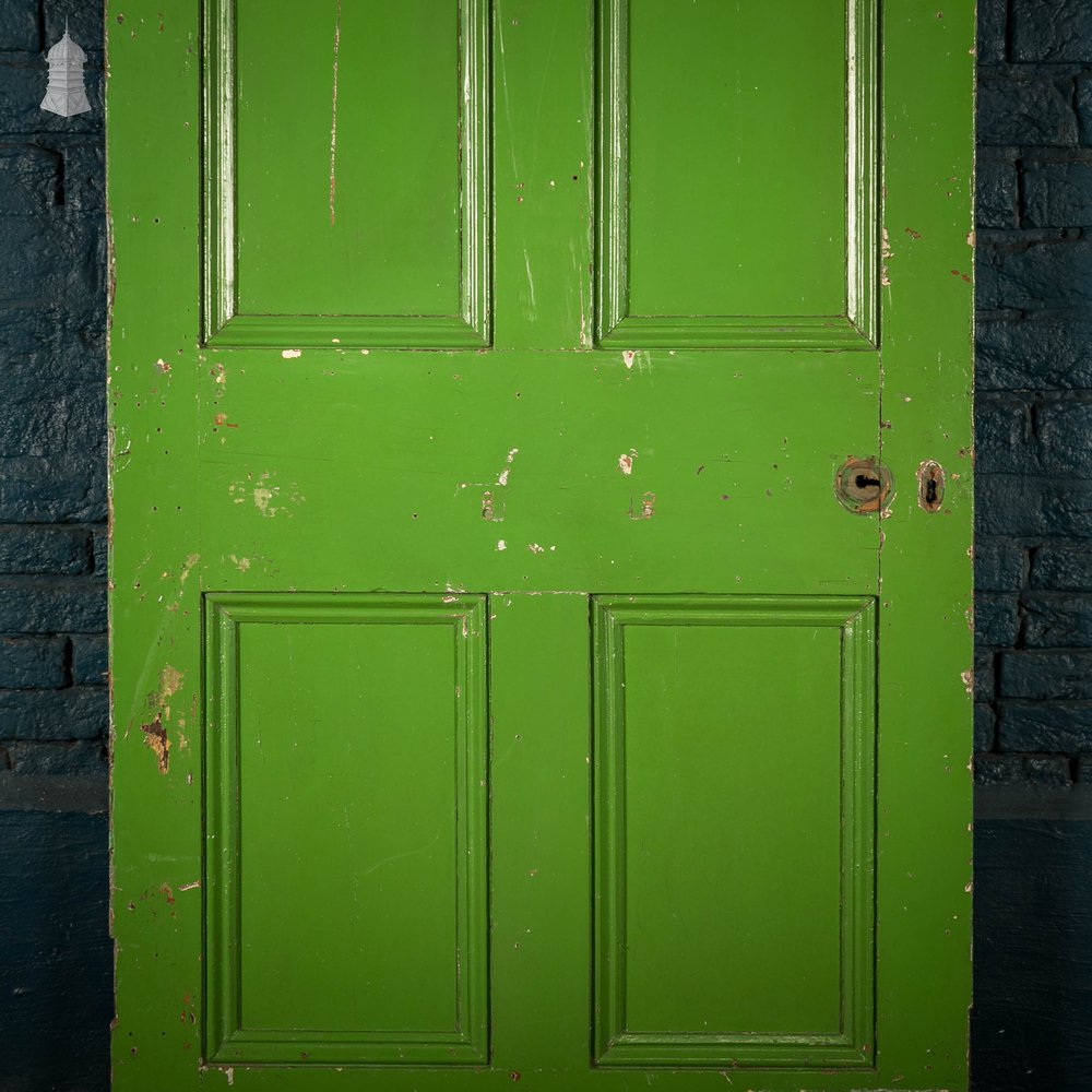 Pine Panelled Door, Green Painted, 4 Panel