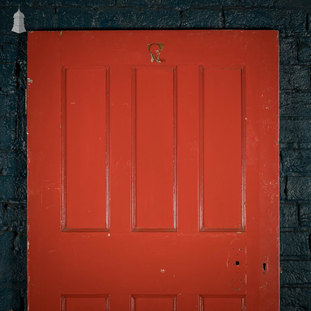 Pine Panelled Door, Red Painted Moulded 6 Panel