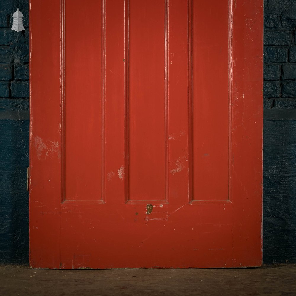 Pine Panelled Door, Red Painted Moulded 6 Panel