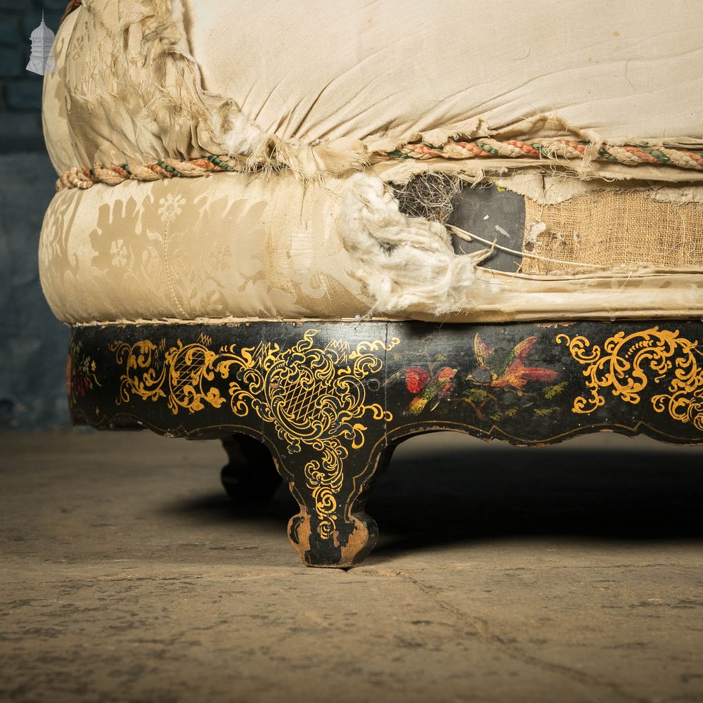 Regency Chinoiserie Sofa, Black and Gold Painted Hardwood with Floral Design