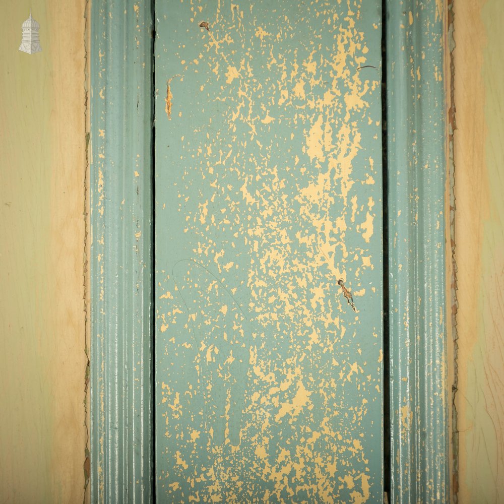 Pine Panelled Door, 4 Panel Green and Yellow Distressed Paint Finish