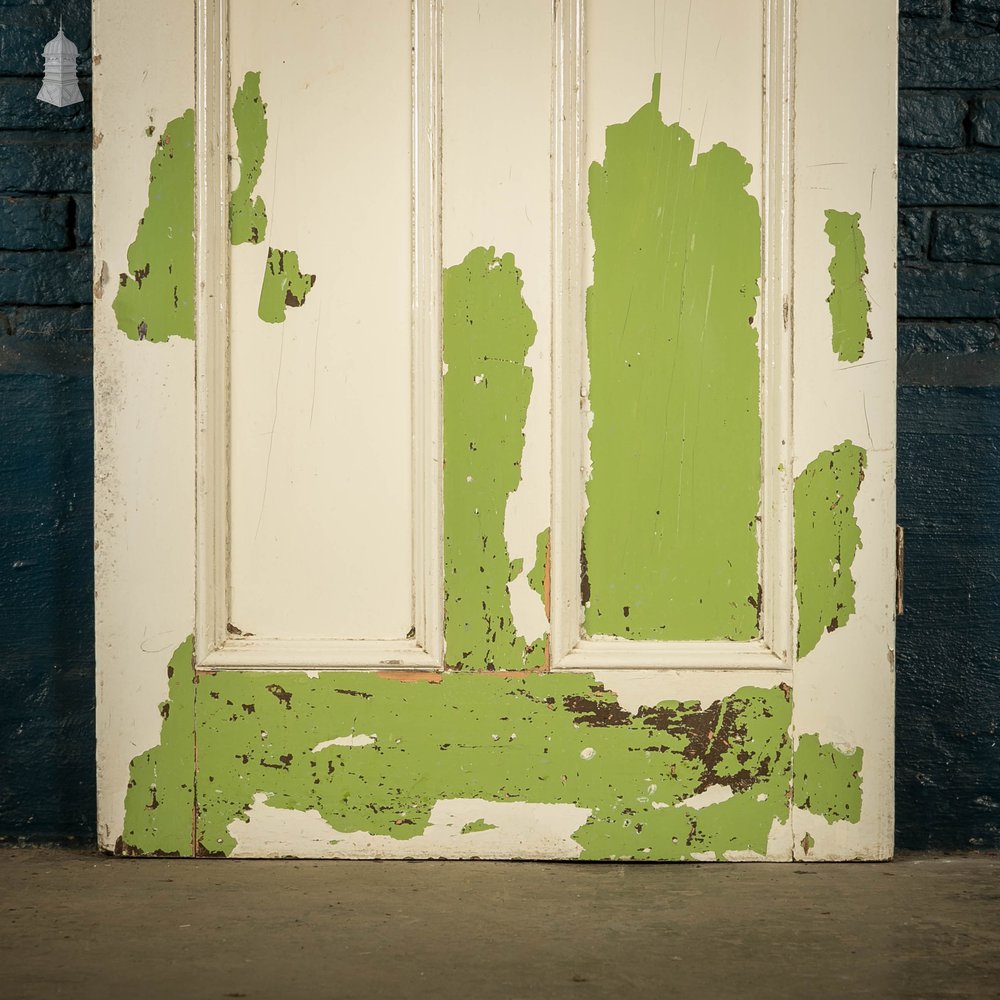 Pine Panelled Door, Moulded 4 Panel, White and Green Distressed Paint Finish
