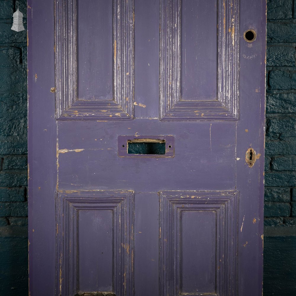 Pine Panelled Door, Moulded 4 Panel Purple Painted Front Door