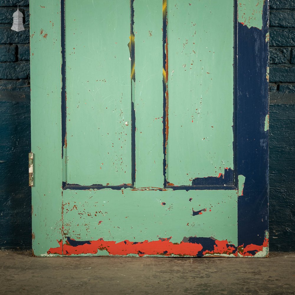 Pitch Pine Panelled Door, Blue Painted 4 Panel