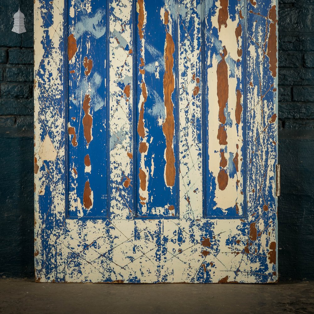Pine Panelled Door, Moulded 4 Panel, Blue Distressed Paint Finish