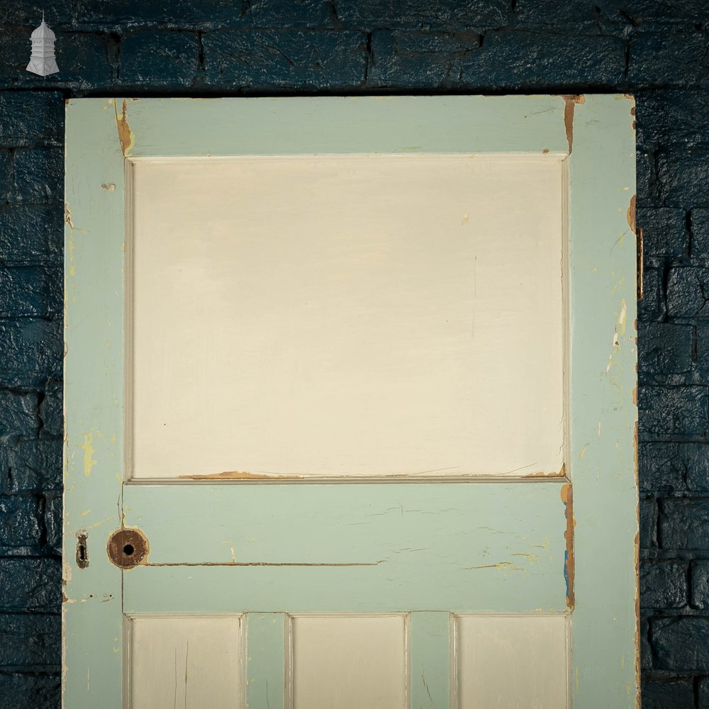 Pine Panelled Door, Green Painted, 1 over 3 Panel 1930’s Style Door