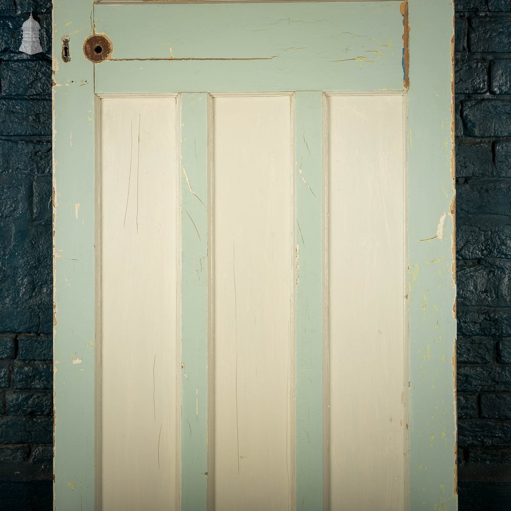 Pine Panelled Door, Green Painted, 1 over 3 Panel 1930’s Style Door