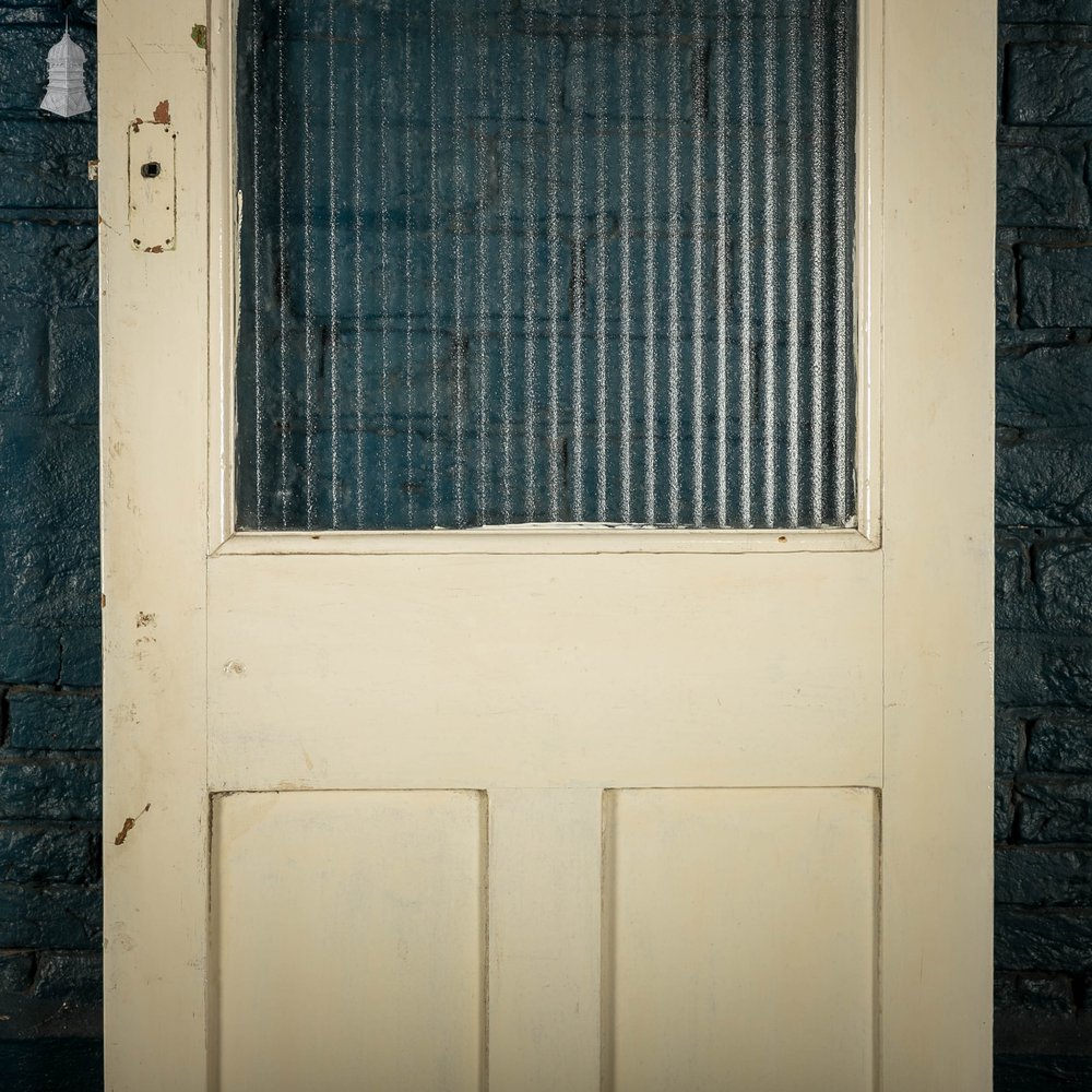 Half Glazed Door, White Painted Panelled Door with ‘Reeded’ Style Textured Glass
