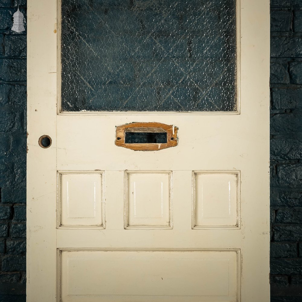 Half Glazed Door, Moulded Panelled Pine Door with ‘Arctic’ Style Textured Glass