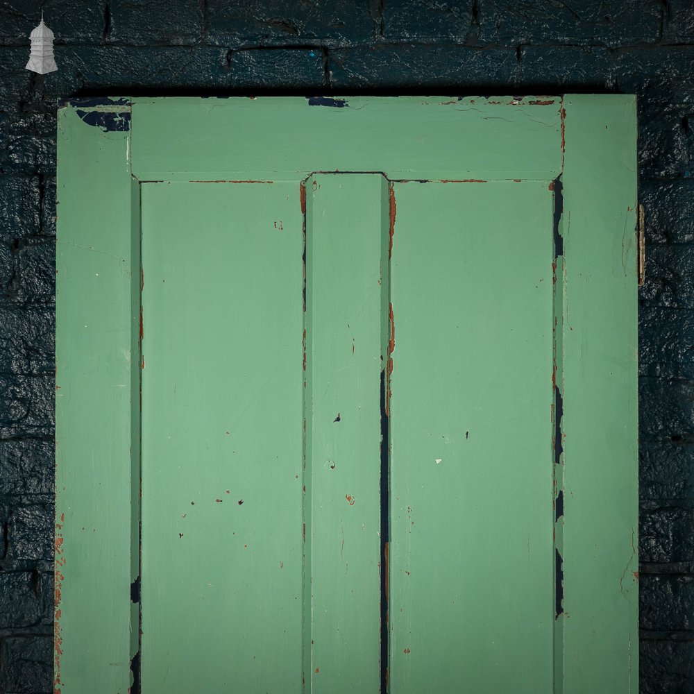 Pitch Pine Panelled Doors, Pair of 4 Panel Doors with Green Distressed Paint Finish