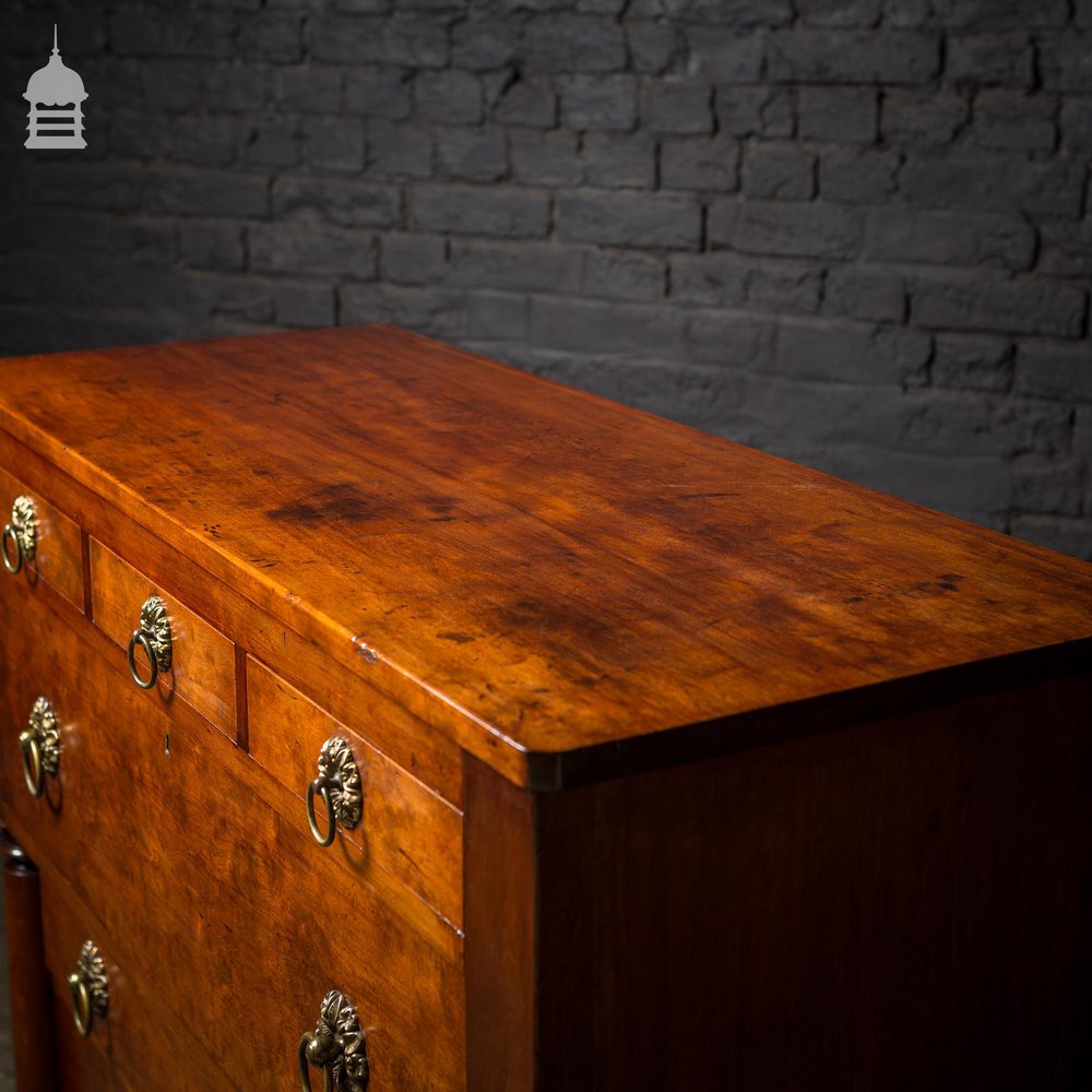 19th C Swedish Fruitwood Chest of Drawers with Column Base and Brass Pulls